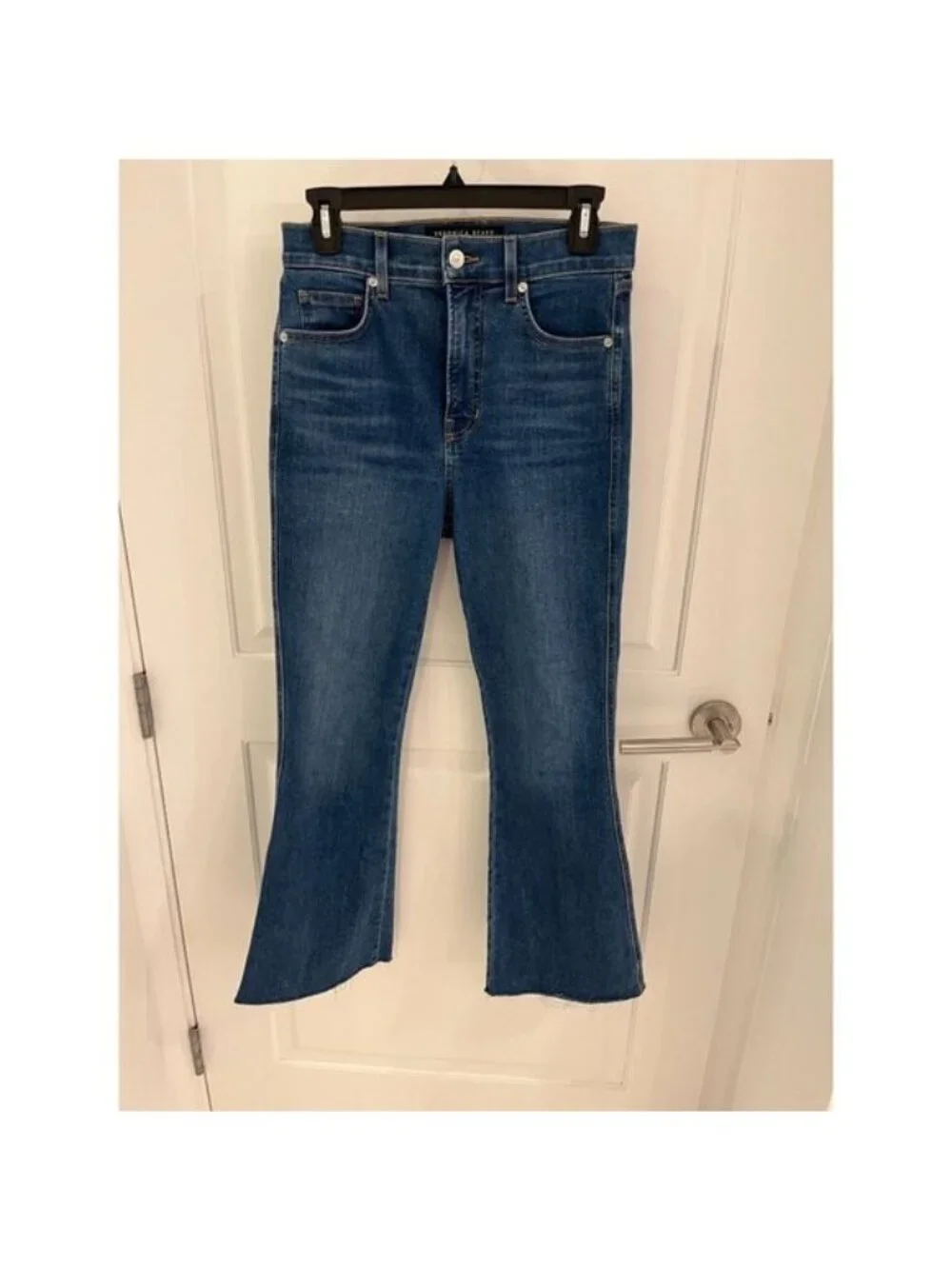 NWOT Veronica Beard‎ Carson Ankle Flare High Rise Raw Hem Blue Jeans Size 28
